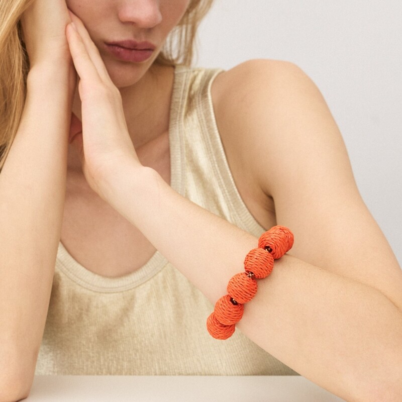 vanessa baroni raffia beads bracelet orange oranje