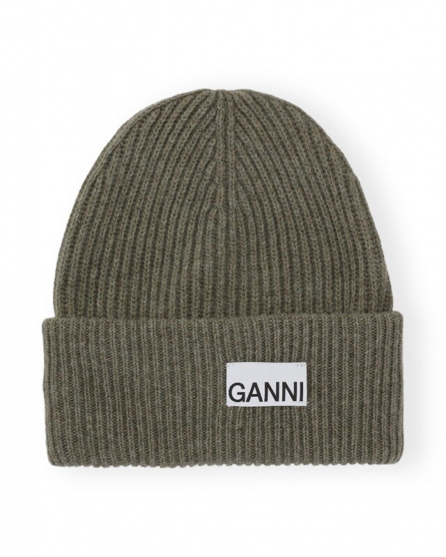 ganni light structured rib beanie groen