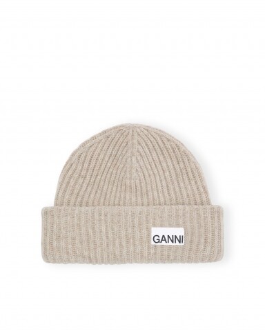 ganni light structured rib knit beanie