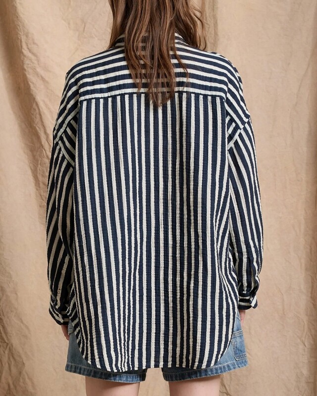 denimist button front shirt stripe navy