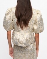 ganni metallic cloque peplum blouse goud