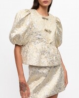 ganni metallic cloque peplum blouse goud