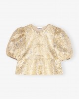 ganni metallic cloque peplum blouse goud