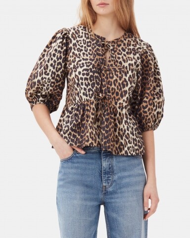 ganni printed poplin peplum blouse