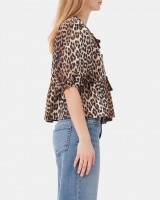 ganni printed poplin peplum blouse bruin