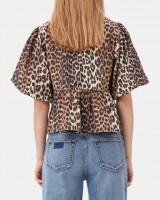 ganni printed poplin peplum blouse bruin