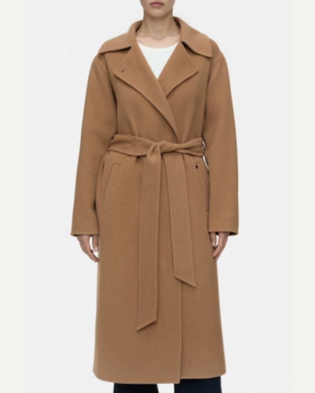 closed  wrap coat camel