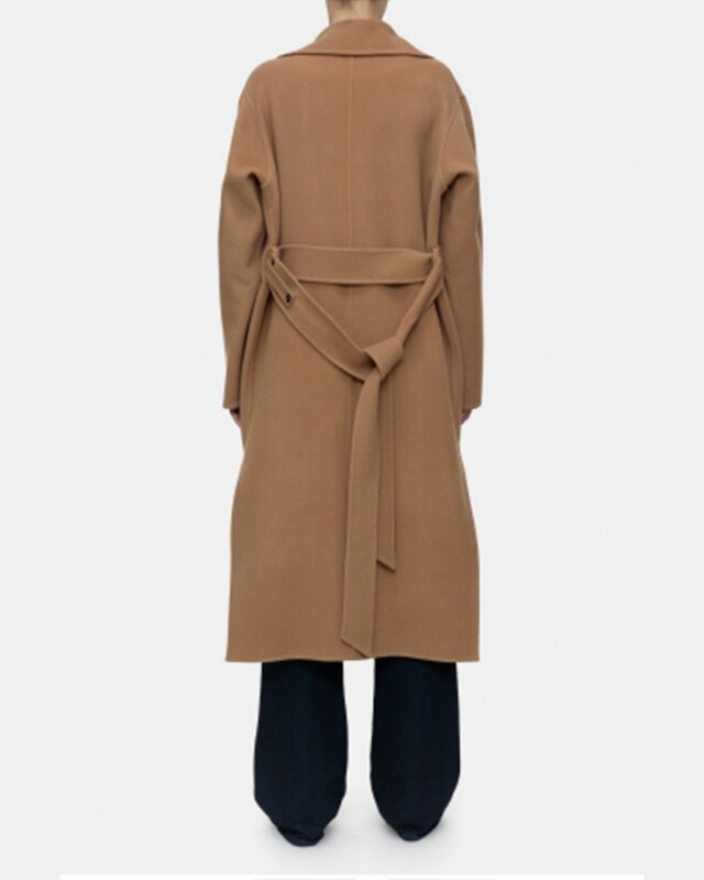 closed  wrap coat camel