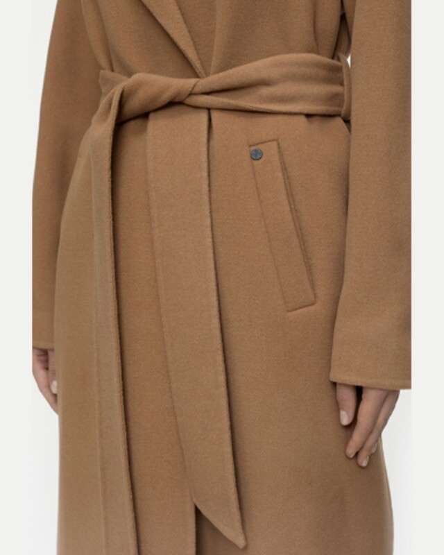 closed  wrap coat camel