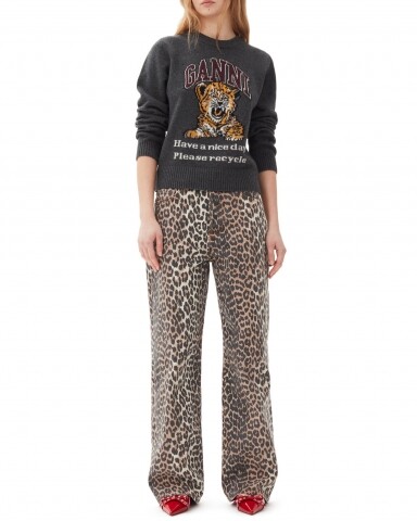 ganni leopard denim