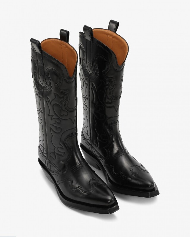 ganni mid shaft western boot zwart