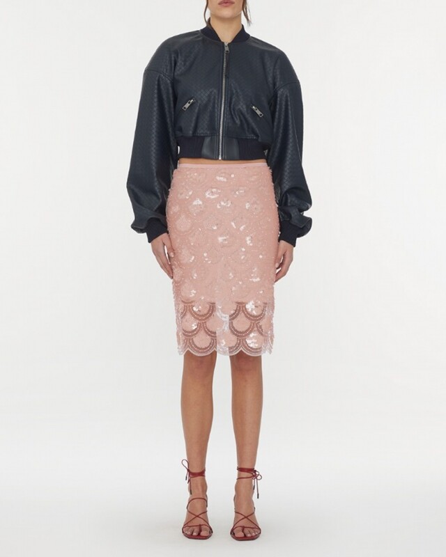 rotate sequin pencil skirt rose