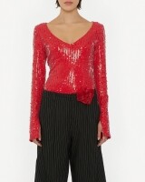 rotate sequins ls vneck rood