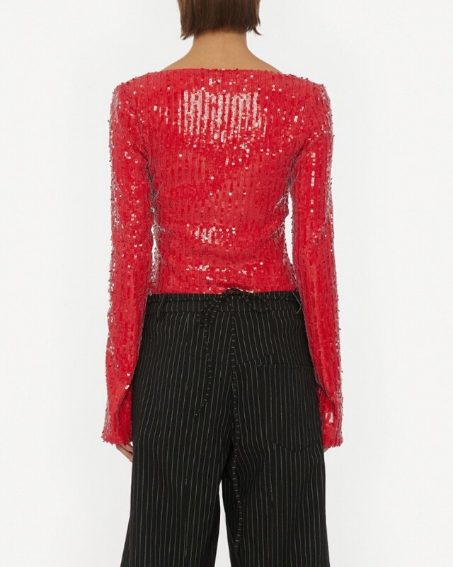 rotate sequins ls vneck rood