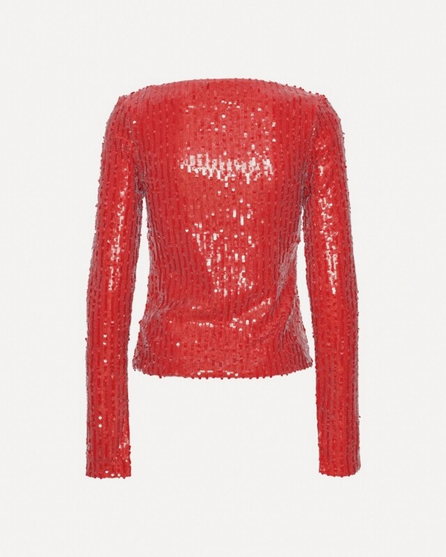 rotate sequins ls vneck rood