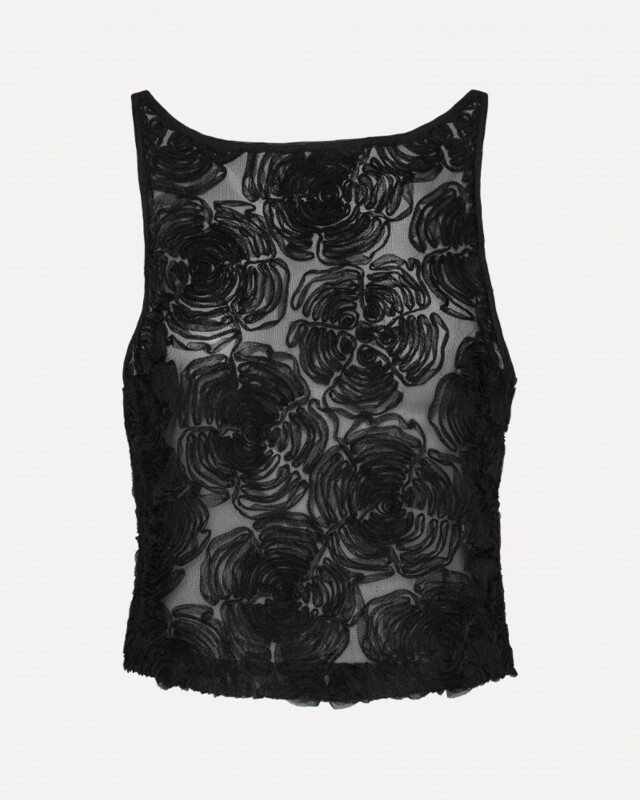 rotate flower mesh boatneck top zwart