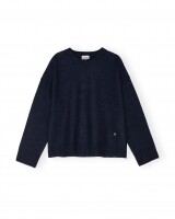 ganni boiled wool o neck donkerblauw