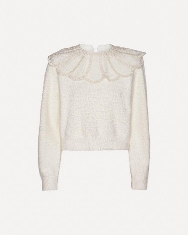 rotate lace collar knit sweater licht grijs